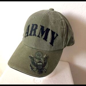 Eagle Crest Army Baseball Hat Unisex Green Black Distressed 100%Cotton